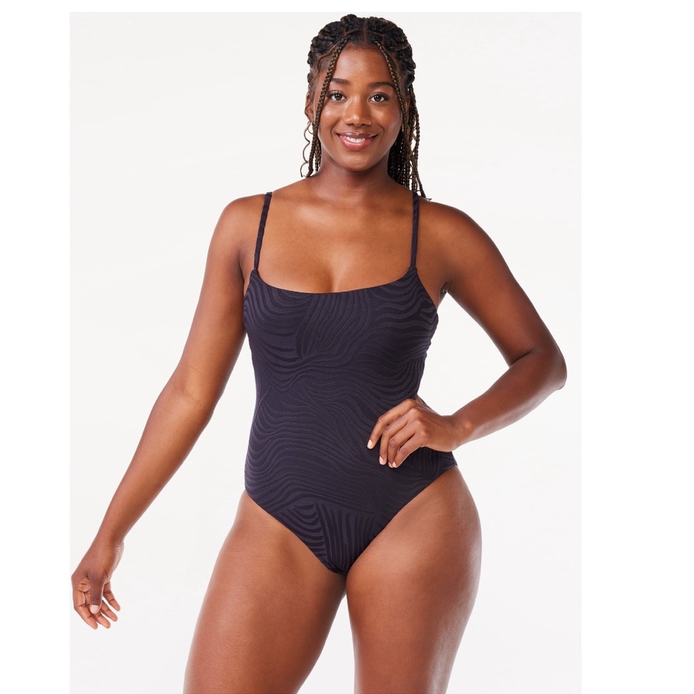 Love & Sports Jacquard Santorini Square Neck One-Piece Swimsuit
